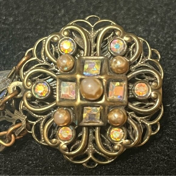 Vintage Banana Bob Bronze Iridescent Stone Dangle Clip On Earrings - Picture 2 of 12